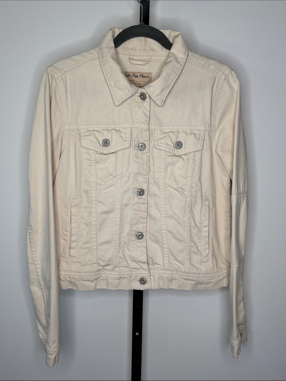 Free People Cream Button-Up Denim Trucker Jacket